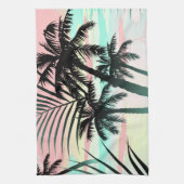 Zwarte palmen bij zonsondergang theedoek (Verticaal)