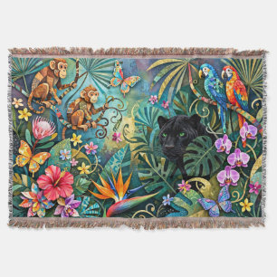 Zwarte Panter Afrika Opgewekte Collage Stijl Jungl Deken