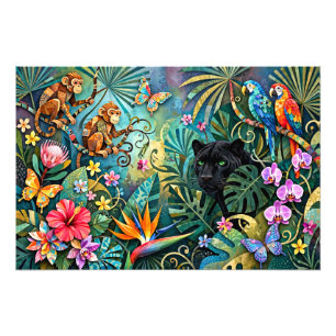 Zwarte Panter Afrika Opgewekte Collage Stijl Jungl Foto Afdruk