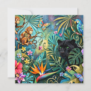 Zwarte Panter Afrika Opgewekte Collage Stijl Jungl Kaart