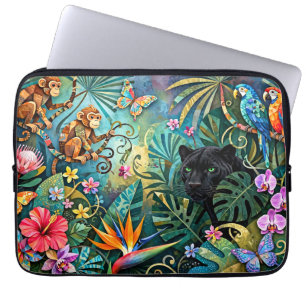 Zwarte Panter Afrika Opgewekte Collage Stijl Jungl Laptop Sleeve