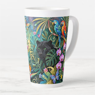 Zwarte Panter Afrika Opgewekte Collage Stijl Jungl Latte Mok