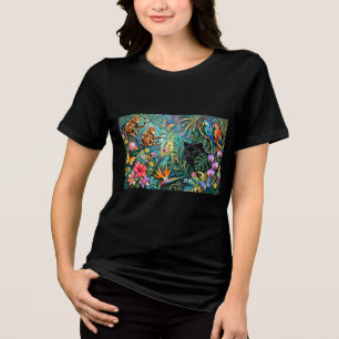 Zwarte Panter Afrika Opgewekte Collage Stijl Jungl Tri-Blend Shirt