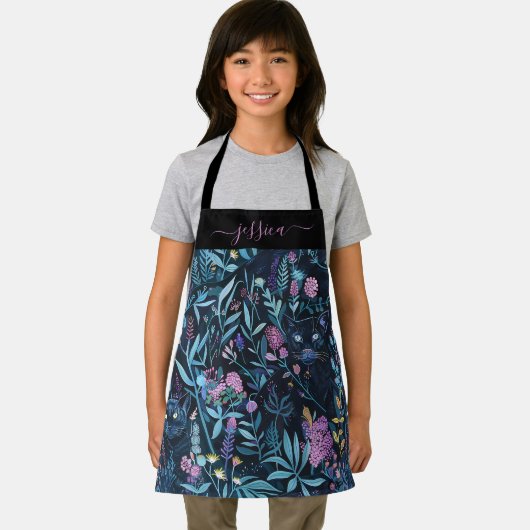 Zwarte panter gebladerte script meisjesnaam schort (Insitu)