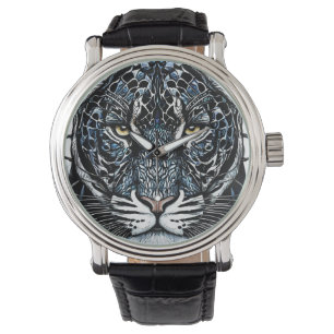 Zwarte Panter glas in lood Horloge