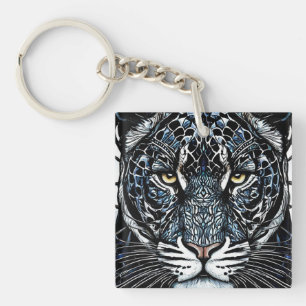 Zwarte Panter glas in lood Sleutelhanger