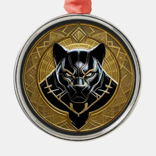 Zwarte Panter Icoon Met Gouden Geometrische Achter Metalen Ornament