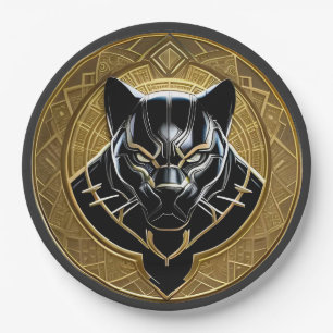 Zwarte Panter Icoon Met Gouden Geometrische Achter Papieren Bordje