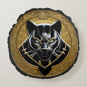 Zwarte Panter Icoon Met Gouden Geometrische Achter Rond Kussen