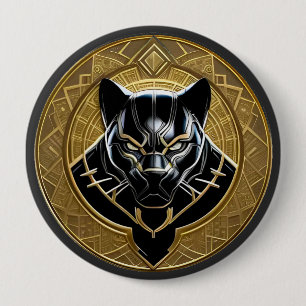 Zwarte Panter Icoon Met Gouden Geometrische Achter Ronde Button 4,0 Cm