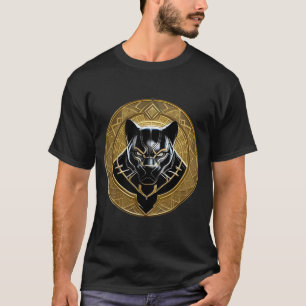 Zwarte Panter Icoon Met Gouden Geometrische Achter T-shirt