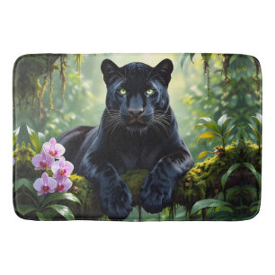 Zwarte panter in de jungle badmat
