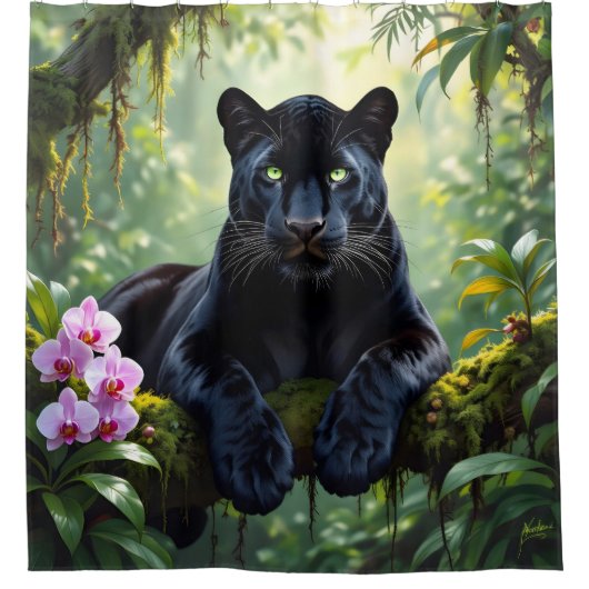 Zwarte panter in de jungle douchegordijn (Voorkant)