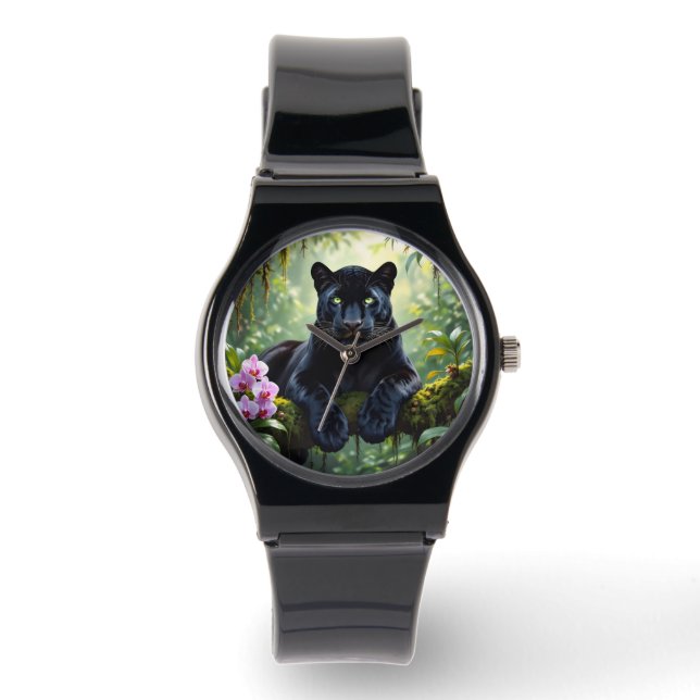 Zwarte Panter in de Jungle Horloge (Voorkant)