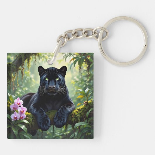 Zwarte Panter in de Jungle Sleutelhanger (Achterkant)
