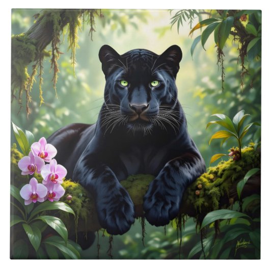 Zwarte Panter in de Jungle Tegeltje (Voorkant)