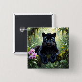 Zwarte Panter in de Jungle Vierkante Button 5,1 Cm (Voorkant /achterkant)
