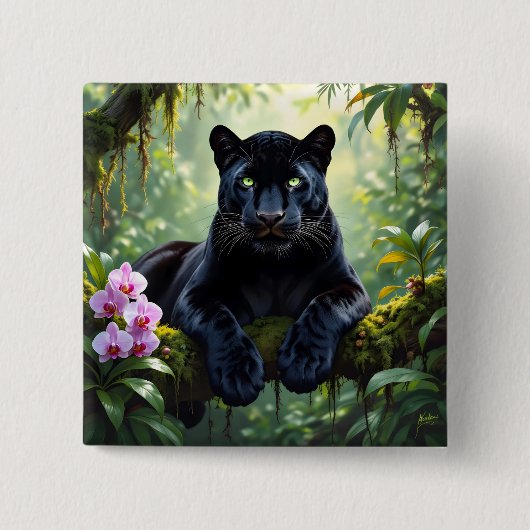 Zwarte Panter in de Jungle Vierkante Button 5,1 Cm (Voorkant)