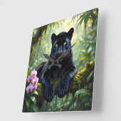 Zwarte Panter in de Jungle Vierkante Klok (Hoek)