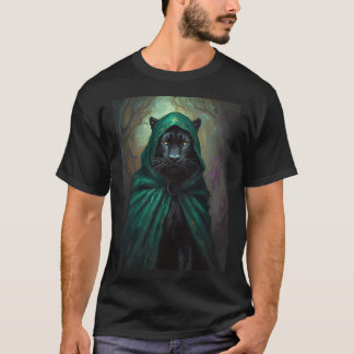 Zwarte Panter in Groene Mantel en Bossen T-shirt