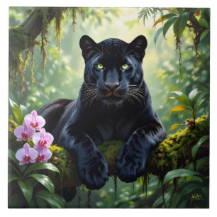 Zwarte panter in het Oerwoud Tegeltje