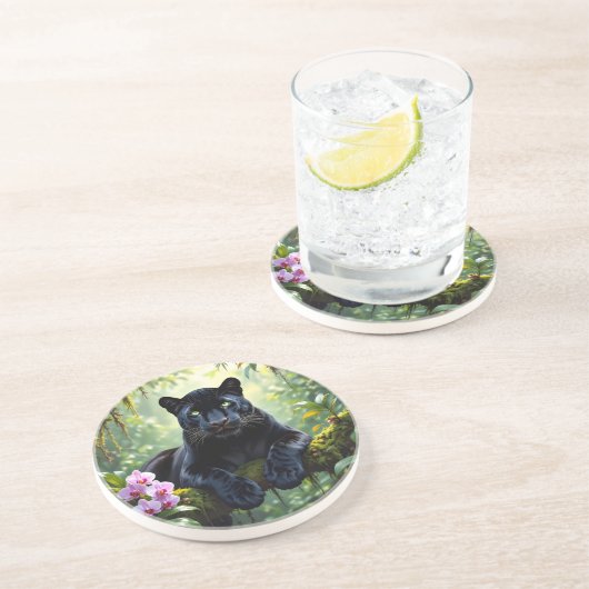 Zwarte panter in het Oerwoud Zandsteen Onderzetter (Zijkant)