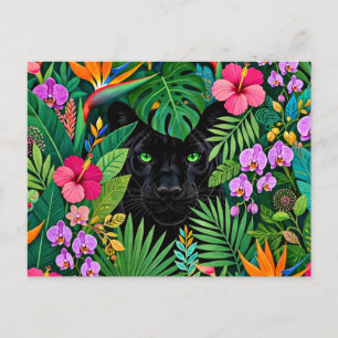 Zwarte Panter Jungle Bloemen & Tropisch Lofwerk Briefkaart