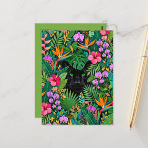 Zwarte Panter Jungle Bloemen & Tropisch Lofwerk Briefkaart