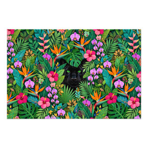 Zwarte Panter Jungle Bloemen & Tropisch Lofwerk Foto Afdruk