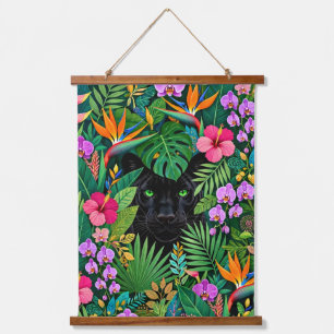 Zwarte Panter Jungle Bloemen & Tropisch Lofwerk Hangend Wandkleed
