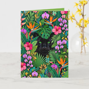 Zwarte Panter Jungle Bloemen & Tropisch Lofwerk Kaart