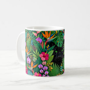Zwarte Panter Jungle Bloemen & Tropisch Lofwerk Koffiemok