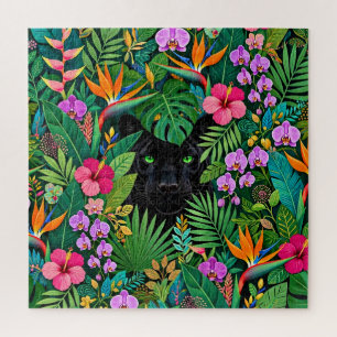 Zwarte Panter Jungle Bloemen & Tropisch Lofwerk Legpuzzel