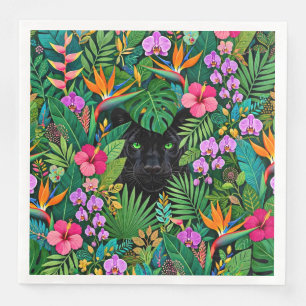 Zwarte Panter Jungle Bloemen & Tropisch Lofwerk Servet