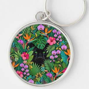 Zwarte Panter Jungle Bloemen & Tropisch Lofwerk Sleutelhanger