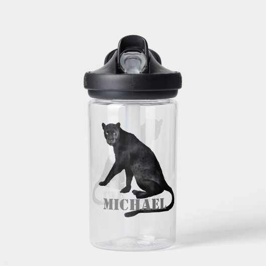 Zwarte Panter Kat Luipaard Persoonlijk Waterfles (Voorkant)