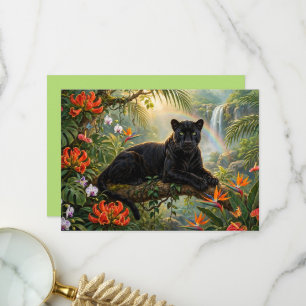 Zwarte Panter Kenia Jungle Bloemen Waterval Bedankkaart