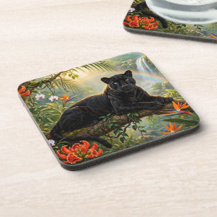 Zwarte Panter Kenia Jungle Bloemen Waterval Bier Onderzetter