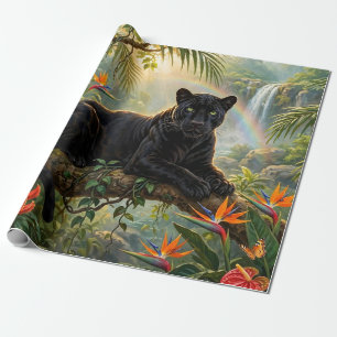 Zwarte Panter Kenia Jungle Bloemen Waterval Cadeaupapier
