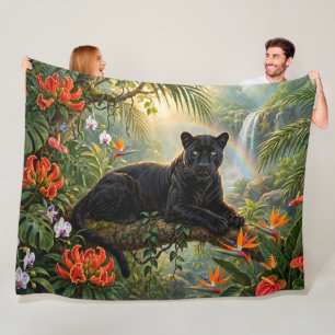 Zwarte Panter Kenia Jungle Bloemen Waterval Fleece Deken