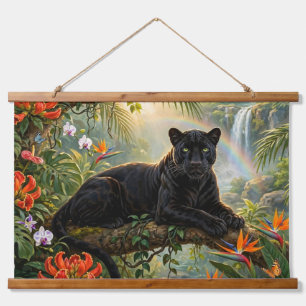 Zwarte Panter Kenia Jungle Bloemen Waterval Hangend Wandkleed