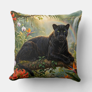 Zwarte Panter Kenia Jungle Bloemen Waterval Kussen