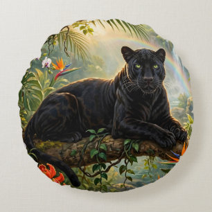 Zwarte Panter Kenia Jungle Bloemen Waterval Rond Kussen