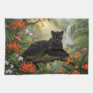 Zwarte Panter Kenia Jungle Bloemen Waterval Theedoek