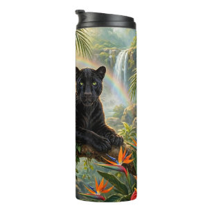 Zwarte Panter Kenia Jungle Bloemen Waterval Thermosbeker