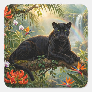 Zwarte Panter Kenia Jungle Bloemen Waterval Vierkante Sticker