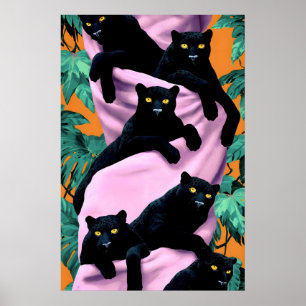 Zwarte Panter Kunstprint, Maximalistische Tropen Poster
