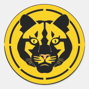 Zwarte Panter met Ingewikkelde Artistieke Details Ronde Sticker