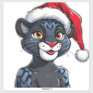 Zwarte Panter met Kerstmuts Sticker