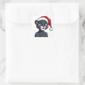 Zwarte Panter met Kerstmuts Vierkante Sticker (Tas)
